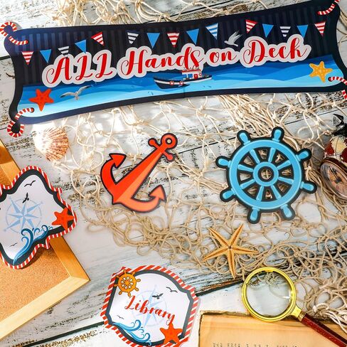 73 Pcs Classroom Jobs Mini Bulletin Board Nautical All Hands on Deck Bulletin Board Decorations Teacher's Helper Pocket Chart for Classroom Cruise Ship Nautical Classroom Jobs Chart for Back to School in Saudi Arabia