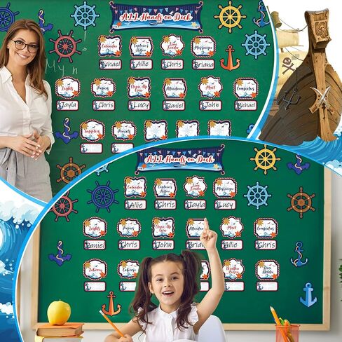 73 Pcs Classroom Jobs Mini Bulletin Board Nautical All Hands on Deck Bulletin Board Decorations Teacher's Helper Pocket Chart for Classroom Cruise Ship Nautical Classroom Jobs Chart for Back to School in Saudi Arabia