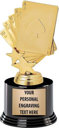 Poker Trophies with Custom Engraving, 7.25" Personalized Royal Flush Poker Playing Cards Trophy On Deluxe Round Base 1 Pack Prime in Kuwait