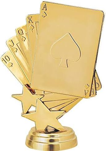 Poker Trophies with Custom Engraving, 7.25" Personalized Royal Flush Poker Playing Cards Trophy On Deluxe Round Base 1 Pack Prime in Kuwait