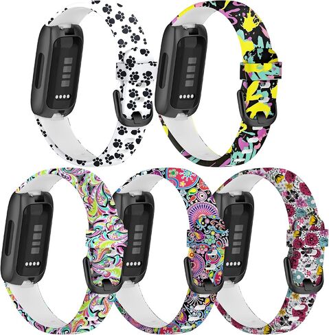 FitTurn [6 عبوات من الأربطة المتوافقة مع جهاز تتبع اللياقة البدنية Fitbit إلهام 3 للنساء والرجال والفتيات وأساور معصم رياضية بديلة قابلة للتعديل بنمط ملون من السيليكون لإلهام 3 ساعات ذكية in Saudi Arabia