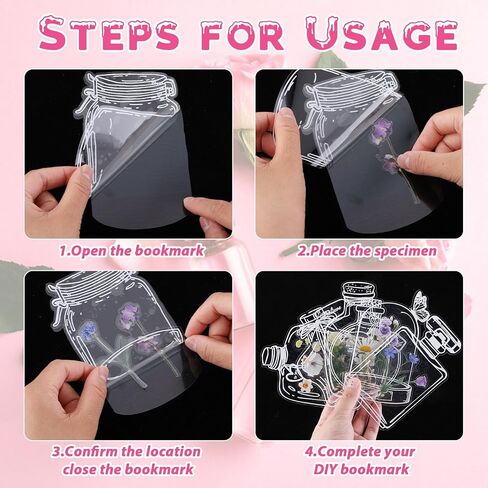 120 Pcs DIY Transparent Dried Flower Bookmarks ，Clear Bookmarks for Pressed Flowers for Making Bookmarks and Other Crafts（Include Clear Bookmarks Dried Flowers） in Saudi Arabia