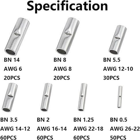 40 Pcs Non Insulated Butt Connectors Kit AWG 4 6 8 Gauge Uninsulated Butt Connectors Electrical Wire Crimp Ferrule Terminals in Saudi Arabia