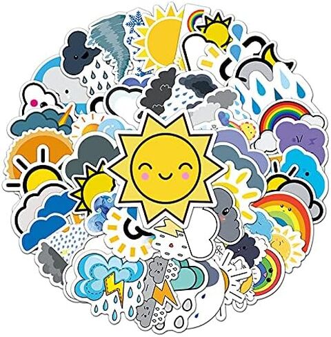50 جهاز كمبيوتر شخصى ملصقات علامات الطقس - ملصقات رموز الطقس الفينيل للماء الشارات حزب تفضل للأطفال ملصقات Kawaii لطيف لزجاجات المياه الدراجات الأمتعة الكمبيوتر لوح التزلج سيارة دراجة نارية in Kuwait