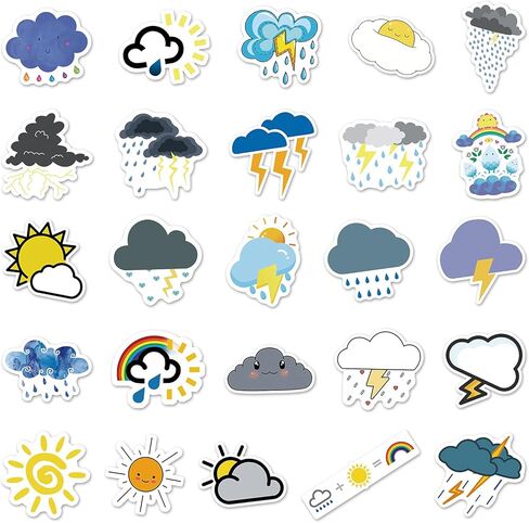 50 جهاز كمبيوتر شخصى ملصقات علامات الطقس - ملصقات رموز الطقس الفينيل للماء الشارات حزب تفضل للأطفال ملصقات Kawaii لطيف لزجاجات المياه الدراجات الأمتعة الكمبيوتر لوح التزلج سيارة دراجة نارية in Kuwait