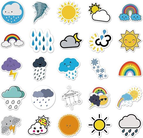50 جهاز كمبيوتر شخصى ملصقات علامات الطقس - ملصقات رموز الطقس الفينيل للماء الشارات حزب تفضل للأطفال ملصقات Kawaii لطيف لزجاجات المياه الدراجات الأمتعة الكمبيوتر لوح التزلج سيارة دراجة نارية in Kuwait