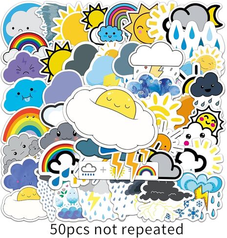 50 جهاز كمبيوتر شخصى ملصقات علامات الطقس - ملصقات رموز الطقس الفينيل للماء الشارات حزب تفضل للأطفال ملصقات Kawaii لطيف لزجاجات المياه الدراجات الأمتعة الكمبيوتر لوح التزلج سيارة دراجة نارية in Kuwait