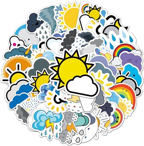 50 جهاز كمبيوتر شخصى ملصقات علامات الطقس - ملصقات رموز الطقس الفينيل للماء الشارات حزب تفضل للأطفال ملصقات Kawaii لطيف لزجاجات المياه الدراجات الأمتعة الكمبيوتر لوح التزلج سيارة دراجة نارية in Kuwait