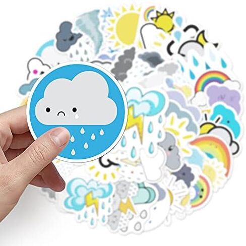 50 جهاز كمبيوتر شخصى ملصقات علامات الطقس - ملصقات رموز الطقس الفينيل للماء الشارات حزب تفضل للأطفال ملصقات Kawaii لطيف لزجاجات المياه الدراجات الأمتعة الكمبيوتر لوح التزلج سيارة دراجة نارية in Kuwait