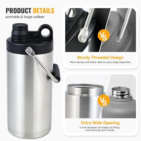 Half Gallon Water Bottle Insulated, 64oz Stainless Steel Water Jug With Handle and Wide Mouth Water Flask Sweat-Proof, Half Gallon Vacuum Double Walled Jug for Sports, Outdoors, Black in Saudi Arabia