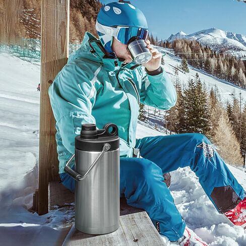 Half Gallon Water Bottle Insulated, 64oz Stainless Steel Water Jug With Handle and Wide Mouth Water Flask Sweat-Proof, Half Gallon Vacuum Double Walled Jug for Sports, Outdoors, Black in Saudi Arabia