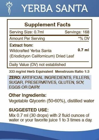 Secrets of the Tribe Yerba Santa Tincture Alcohol-Free Extract, Wildcrafted Yerba Santa (Eriodictyon Californicum) Dried Leaf (2 FL OZ) in Saudi Arabia
