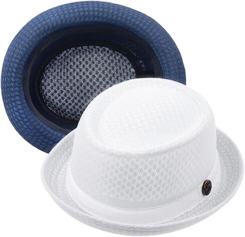 2Pcs Summer Mesh Pork Pie Hat Beach Party Fedora Cap Boater Porkpie Breaking Bad Flat Hat for Men Women in Saudi Arabia