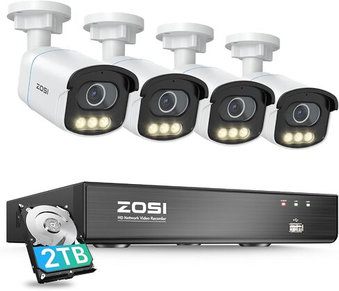 كاميرا ZOSI C186 Aurora Lux True Color Night Vision 5MP 3K PoE للأمن في الهواء الطلق، فتحة كبيرة F1.0، مستشعر صورة 1/1.79 بوصة، ضوء دافئ ذكي، اكتشاف السيارة البشرية، إنذار صفارات الإنذار، محادثة ثنائية الاتجاه in Saudi Arabia