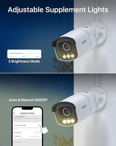 كاميرا ZOSI C186 Aurora Lux True Color Night Vision 5MP 3K PoE للأمن في الهواء الطلق، فتحة كبيرة F1.0، مستشعر صورة 1/1.79 بوصة، ضوء دافئ ذكي، اكتشاف السيارة البشرية، إنذار صفارات الإنذار، محادثة ثنائية الاتجاه in Saudi Arabia
