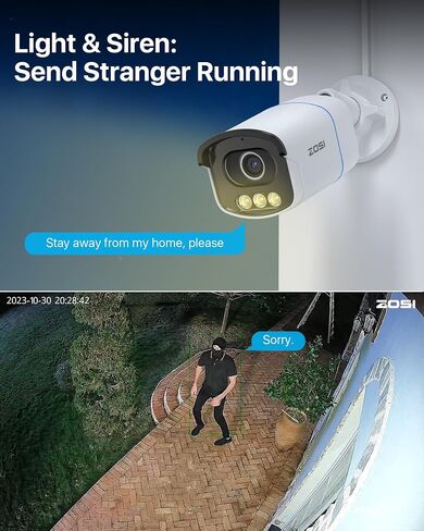 كاميرا ZOSI C186 Aurora Lux True Color Night Vision 5MP 3K PoE للأمن في الهواء الطلق، فتحة كبيرة F1.0، مستشعر صورة 1/1.79 بوصة، ضوء دافئ ذكي، اكتشاف السيارة البشرية، إنذار صفارات الإنذار، محادثة ثنائية الاتجاه in Saudi Arabia
