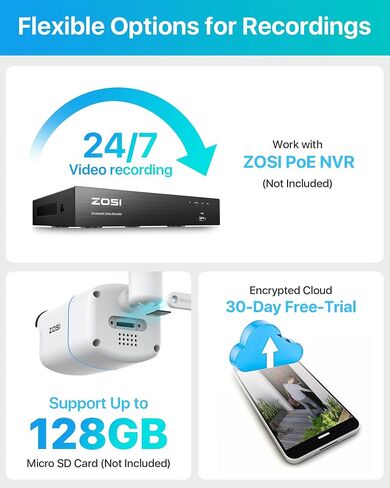 كاميرا ZOSI C186 Aurora Lux True Color Night Vision 5MP 3K PoE للأمن في الهواء الطلق، فتحة كبيرة F1.0، مستشعر صورة 1/1.79 بوصة، ضوء دافئ ذكي، اكتشاف السيارة البشرية، إنذار صفارات الإنذار، محادثة ثنائية الاتجاه in Saudi Arabia
