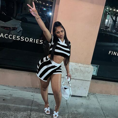 Women's 2 Piece Outfits Knitted Crop Top Asymmetrical Mini Skirt Set for Party Club Night Going Out in Saudi Arabia