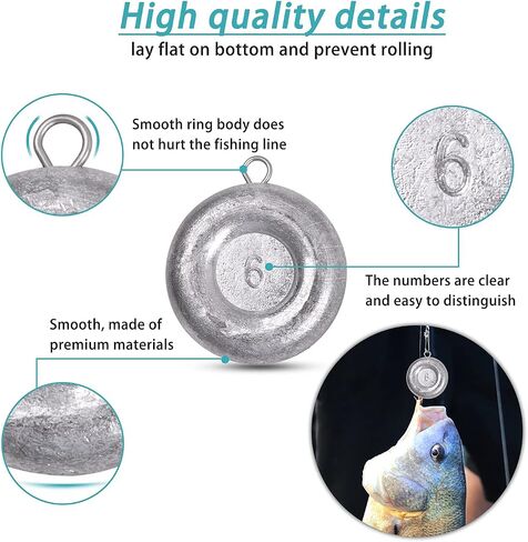 Disc Weight Fishing Coin Sinker Saltwater Fishing Weight Sinker Surf Fishing Inline Trolling Bottom Drifting Trolling Catfishing Weight Sinker Fishing Tackle Gear 8oz/6oz/5oz/4oz/3oz/2oz/1oz in Saudi Arabia