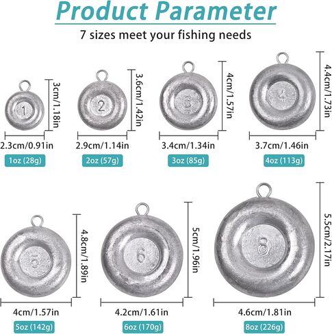 Disc Weight Fishing Coin Sinker Saltwater Fishing Weight Sinker Surf Fishing Inline Trolling Bottom Drifting Trolling Catfishing Weight Sinker Fishing Tackle Gear 8oz/6oz/5oz/4oz/3oz/2oz/1oz in Saudi Arabia