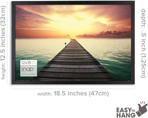 Gallery Solutions - Size 12"x18" - Picture Frame - Black Design for Wall Mounting - Horizontal Wall Mount - Poster Frame - Lightweight Wall Frame in Kuwait