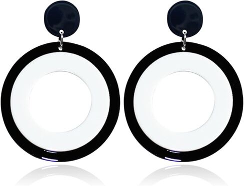 KaFu Lightweight Hollow Round Acrylic Dangle Earrings White Black Geometric resin Round Fashion Earrings for Women Girls Party Jewelry Gift in Saudi Arabia