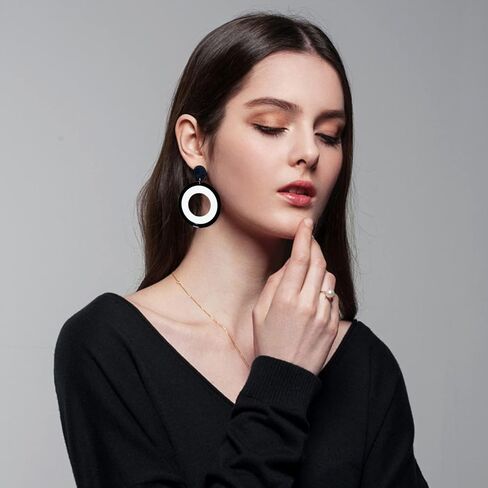 KaFu Lightweight Hollow Round Acrylic Dangle Earrings White Black Geometric resin Round Fashion Earrings for Women Girls Party Jewelry Gift in Saudi Arabia