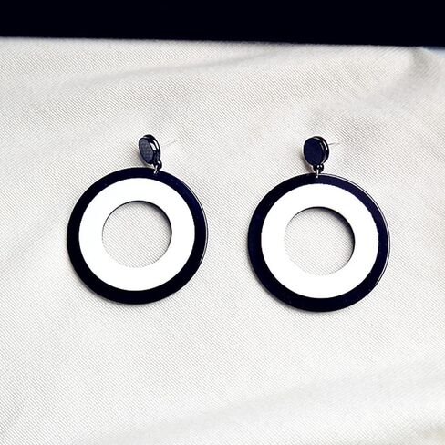 KaFu Lightweight Hollow Round Acrylic Dangle Earrings White Black Geometric resin Round Fashion Earrings for Women Girls Party Jewelry Gift in Saudi Arabia
