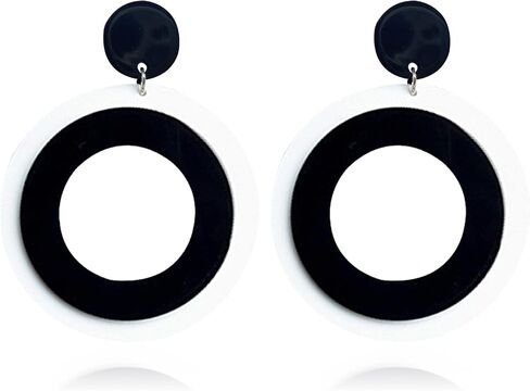 KaFu Lightweight Hollow Round Acrylic Dangle Earrings White Black Geometric resin Round Fashion Earrings for Women Girls Party Jewelry Gift in Saudi Arabia