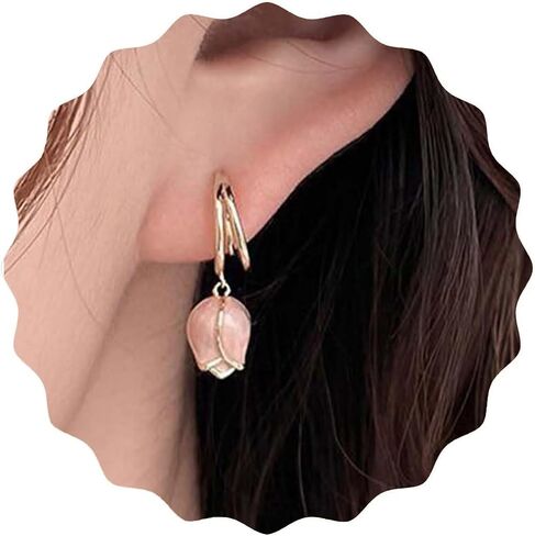 Boho Flower Dangle Earrings Tulip Drop Earrings Flower Wrap Stud Earrings Gold Flower Earrings Jewelry for Women and Girls in Saudi Arabia