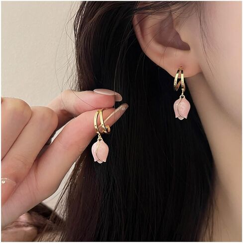 Boho Flower Dangle Earrings Tulip Drop Earrings Flower Wrap Stud Earrings Gold Flower Earrings Jewelry for Women and Girls in Saudi Arabia