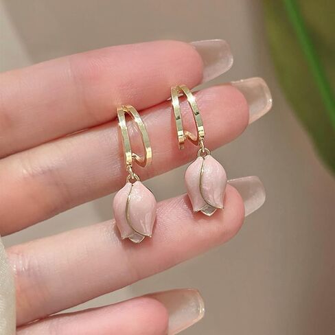 Boho Flower Dangle Earrings Tulip Drop Earrings Flower Wrap Stud Earrings Gold Flower Earrings Jewelry for Women and Girls in Saudi Arabia