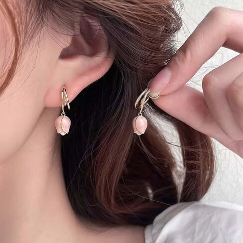 Boho Flower Dangle Earrings Tulip Drop Earrings Flower Wrap Stud Earrings Gold Flower Earrings Jewelry for Women and Girls in Saudi Arabia