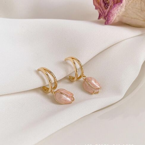 Boho Flower Dangle Earrings Tulip Drop Earrings Flower Wrap Stud Earrings Gold Flower Earrings Jewelry for Women and Girls in Saudi Arabia