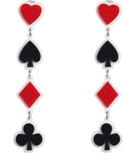 Playing Cards Earrings for Women Girls Unique Funny Long Acrylic Casino Spades Hearts Squares Clubs Poker Pattern Dangle Drop Charms Earrings in Saudi Arabia