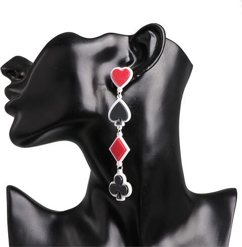 Playing Cards Earrings for Women Girls Unique Funny Long Acrylic Casino Spades Hearts Squares Clubs Poker Pattern Dangle Drop Charms Earrings in Saudi Arabia
