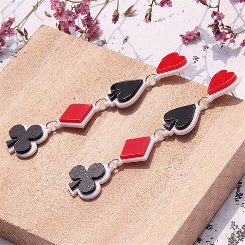 Playing Cards Earrings for Women Girls Unique Funny Long Acrylic Casino Spades Hearts Squares Clubs Poker Pattern Dangle Drop Charms Earrings in Saudi Arabia