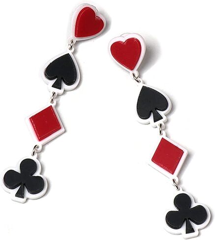 Playing Cards Earrings for Women Girls Unique Funny Long Acrylic Casino Spades Hearts Squares Clubs Poker Pattern Dangle Drop Charms Earrings in Saudi Arabia