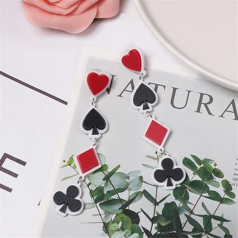 Playing Cards Earrings for Women Girls Unique Funny Long Acrylic Casino Spades Hearts Squares Clubs Poker Pattern Dangle Drop Charms Earrings in Saudi Arabia