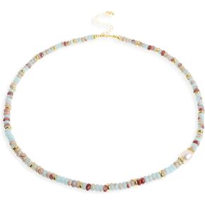 Sonateomber Natural Gemstone Beaded Boho Choker Necklaces for Women Teen Girls, Dainty Bohemian Handmade Crystal Stone Bead Gold Statement Chain Prom Accessories Jewelry Gift