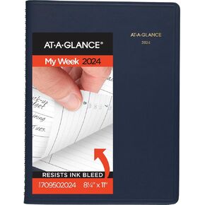 AT-A-GLANCE 2024 Weekly Planner, Quarter-Hourly Appointment Book, 8-1/4" x 11", Large, Navy (709502024)