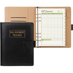 Bill Payment Tracker Notebook, Monthly Bill Organizer with Pockets and Tabs, Bill Tracker with A5 6 Ring Binder Used Easily for Senior Home Office