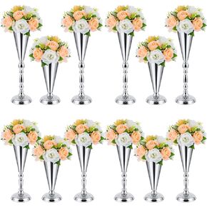 Gold Metal Trumpet Vase, 12 Pcs, 3 Sizes - Durable Indoor Table Centerpiece for Wedding, Party, Home Decoration & Flower Arrangement