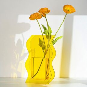 YalzoneMet Acrylic Vase Modern Acrylic Flower Vase Special Pink Wavy Vase Unique Home Decoration Vase Wedding Centerpieces for Tables