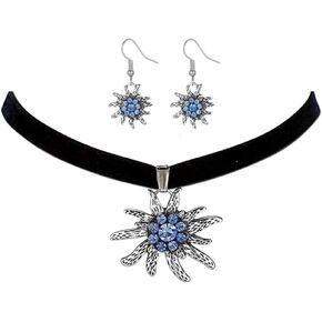 German Dirndl Black Velvet Choker Necklace with Edelweiss for Oktoberfest