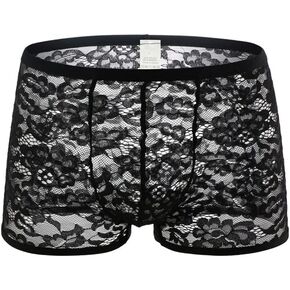 Men's Lace Boxer Briefs Underwear Bulge Pouch Lingerie See Through Booty Shorts Underpanties