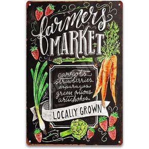 Farmers Market Retro Vintage Metal Tin Bar Sign,Decorative Wall Art Signage, Primitive Farmhouse Country Kitchen Farmhouse Sign,Pantry Signs Wall Decor 12 X 8 Inches for Farmers Market Display