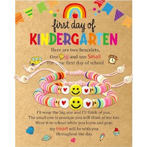 PANTIDE 2Pcs Back to School Bracelets - 1 Big and 1 Small First Day of Kindergarten Bracelets, Heishi Preppy School Bracelets Gift, Mommy and Me Matching Jewelry Gift for Girls Daughters