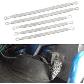 5PCS Universal Automotive Ground Straps, Professional Vehicle Grounding Cable Straps, Braided Copper Ground Straps with Rings Terminal, 10/12 inch Engine Ground Strap Kit for Most Cars