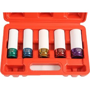 Lug Nut Socket Set, Professional-Grade, Manufactured Using Quality Chromoly Steel, 5-piece Thin Wall Socket Set 1/2 Inch Impact Socket Set Durable Stripped Lug Nut Remover by Shankly